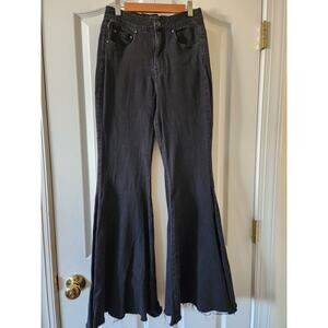 We the Free CRVY Super Flare Jeans Charcoal Black 27 Free People Boho Raw Hem
